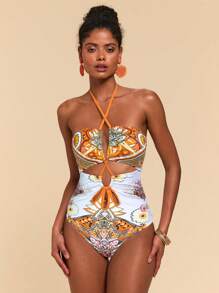 Travachic Costume da bagno intero da donna dal design retrò con scollo ad altalena, adatto per vacanze e spiaggia