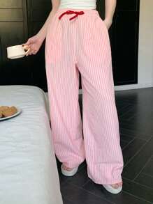 Dazy Plus Loose Elastic Waist Striped Drawstring Pajama Pants, All Season