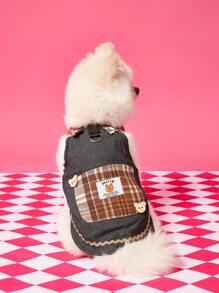 PETSIN Brown Sweet Lady Malade Style English Letter & Bear Print Floral 3D Design Summer Lightweight Breathable Puppy Dress, Suitable For Going Out