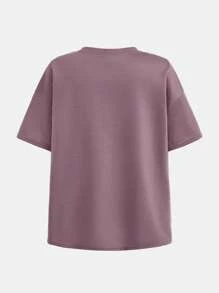 SHEIN 青少年女孩两件套：宽松字母印花装饰阔腿裤和上衣 - 淺灰紫 - 查看 4