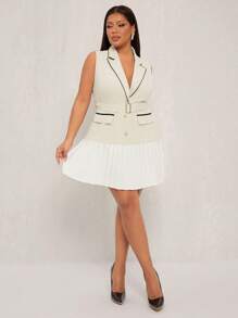 SHEIN SXY Robe d'été et de printemps élégante et sexy pour grandes tailles. Robe de couleur abricot avec col, sans manches, volants sur les bords et plis en tissu. Convient pour le port quotidien, les festivals, les sorties entre amis, les anniversaires, les enterrements de vie de jeune fille, les mariages, élégante et décontractée. Idéale pour le shopping, la sortie, coquette, facile à assortir et affinante. Met en valeur la silhouette.