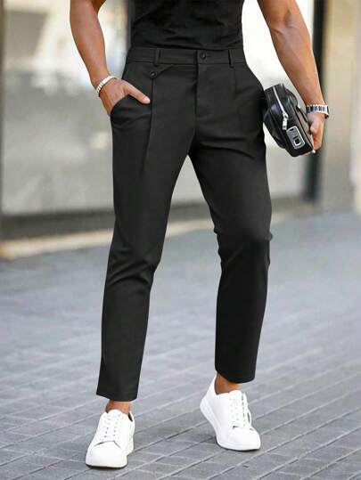 Calvornis Pantaloni de costum pentru bărbați maturi și constanți, pantaloni versatili, casual, de afaceri, de înaltă calitate, slim fit, croială dreaptă