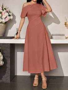 Modelyn فستان نسائي بتصميم غير متماثل عند الخصر, مصمم بساطة للربيع/الصيف