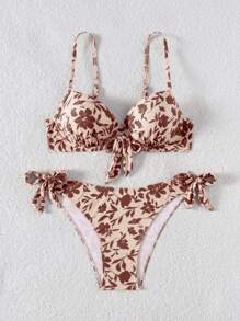 Swim Vcay Conjunto de bikini de 2 piezas con copa con aro moldeada y estampado sexy aleatorio para dama. Apto para playa, resort, fiesta en la piscina y crucero, ideal para el verano