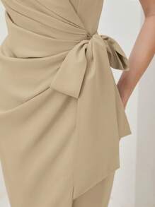 Modelyn Solid Wrap Knot Side Dress Long Evening Dresses - Apricot - View 6