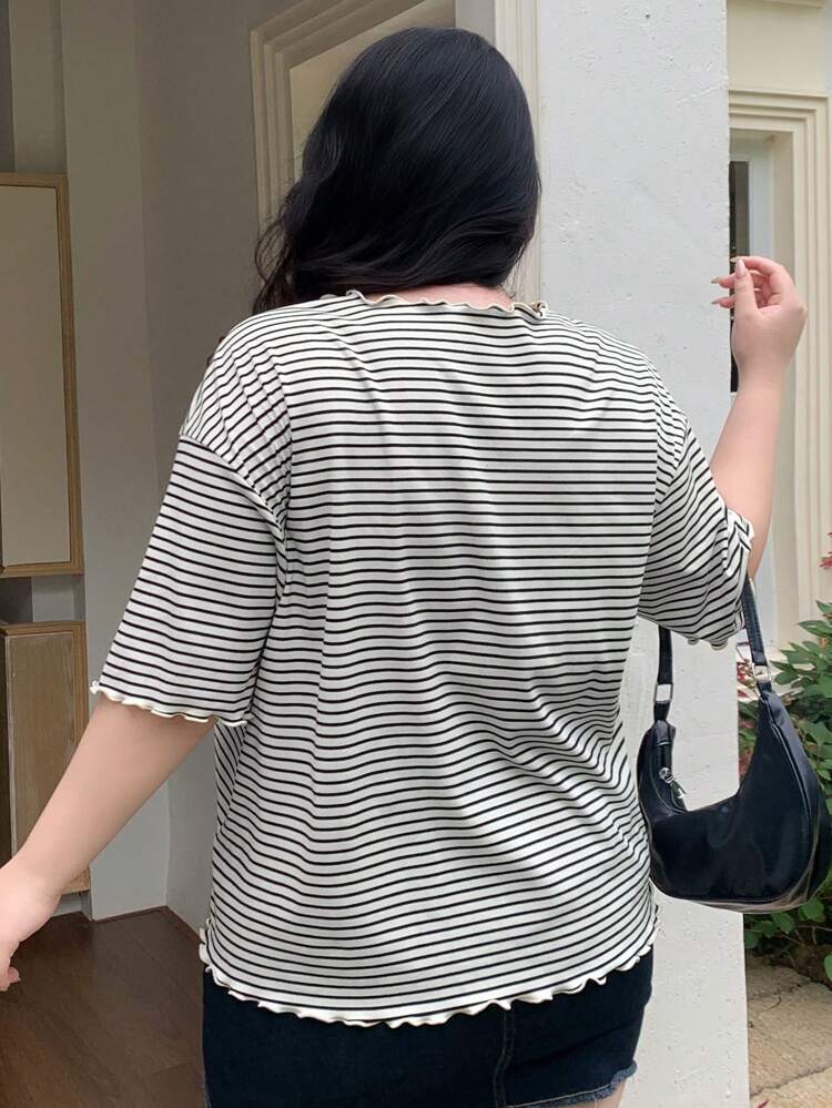 Dazy Plus Oversized Striped Short Sleeve Black And White Summer T-Shirt Preppy Tops