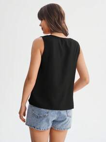 SHEIN LUNE Notched Neckline Sleeveless Blouse - Black - View 4