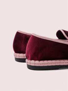 CUCCOO DOLLMOD Giày lười đế bằng vải nhung đỏ Burgundy cổ điển thoải mái cho nữ, thanh lịch và thời trang - Màu Đỏ Sâu - Xem 8