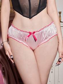 多层缎面荷叶边灯笼裤，搭配大蝴蝶结细节，女士内裤，粉色/紫红色