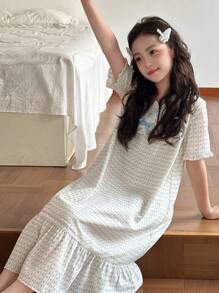 DAZY 青少年女孩蕾丝边 V 领睡袍，女孩夏季服装，返校服装 - 杏色 - 查看 4