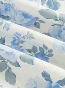 SHEIN MOD Vestido de largo medio con estampado floral y nudo delantero, para primavera/verano - Celeste - Ver 4