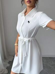 Elenzga 女式刺绣系腰领迷你连衣裙