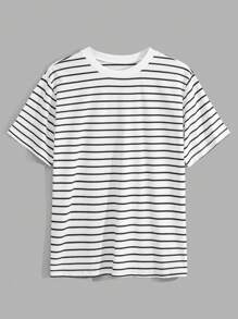 RueChic Men Cottonline 2pcs Multi Pack Striped Regular T-Shirts - Black and White - View 9