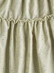 SHEIN Tween Girls Summer Casual Solid Color Hollow-Out Embroidered Shirt And Mini Skirt 2-Piece Set