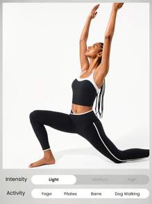 GLOWMODE FeatherFit™ Energizer Slim Fit Color Contrast Crossover Straps Low Neckline Cropped Active Tank Yoga Pilates Spring - Black and White - View 6