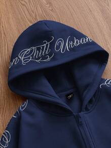 SWAVVY Sudadera con capucha de manga larga de ajuste holgado, casual y de punto con bordado en inglés para hombres, otoño e invierno