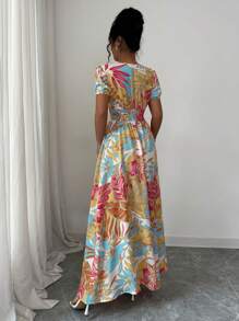 SHEIN ChicEase Váy bó eo họa tiết nhiệt đới thanh lịch dành cho nữ, phong cách nghỉ dưỡng - Nhiều màu - Xem 3