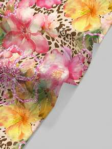 ROMWE J-Fashion Top smanicato estivo da donna con stampa floreale e leopardata, sexy e adatto per la vacanza al mare