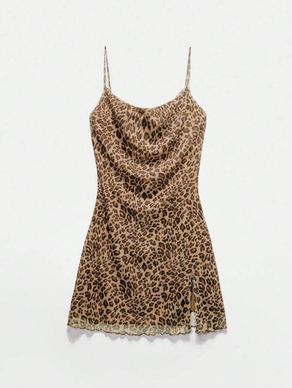 Lunelith SHEIN Lunessa Vestido mini corto de tirantes finos con estampado de leopardo para uso diario de mujer