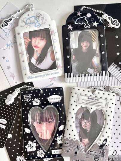 黑白灰色PVC卡套追星偶像小卡片饭卡校园卡ins收纳展示卡包挂件