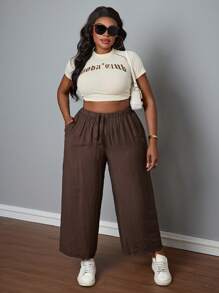 SHEIN PETITE CURVE Pantalones sueltos de unicolor casuales de talla grande