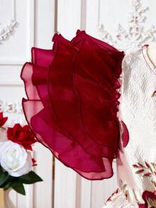 Tween Girl Multi Layered Ruffled Sleeve Jacquard Elegant Organza Princess Dress, For Party, Celebration, Holidays - Multicolor - View 3