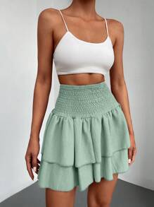 EURMUSE High Waisted Plain Casual Skirt For Summer - Mint Green - View 3