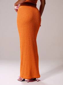 MUSERA Falda maxi de punto texturizada de talle bajo, ajuste recto, solo Bottom, coordinado, Ibiza, sexy, vacaciones, verano, festival, ropa de playa, romántica, elegante, cumpleaños, Acción de Gracias