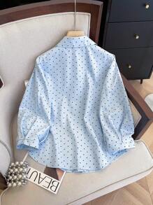SHEIN 女士休闲通勤波尔卡圆点印花衬衫 - 淺藍色 - 查看 2