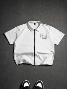 Manfinity Streetrush Camisa casual de manga corta con estampado de letras de Dios para hombre, de verano