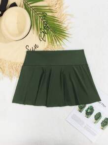 SHEIN Swim Solid Color Wide Waist Bikini Bottom, Vacation & Beach For Summer - Green - View 3
