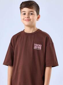 SUMWON 日式街头赛车俱乐部 T 恤夏季经典汽车图案设计圆领青年男童休闲棉质上衣 - 咖啡棕 - 查看 5