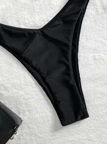 Swim Basics Conjunto de bikini de un solo color, para vacaciones y playa - Negro - Ver 6