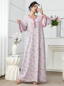 Yasmyna 女士浪漫碎花褶饰拼接素雅夏季度假束腰长裙 - 彩色 - 查看 8