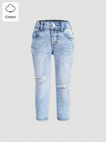 Jeans ajustados para niñas y niños pequeños de cintura media-alta, nuevos, de colores claros, con estiramiento y efecto desgastado