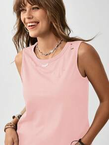 SHEIN LUNE Áo khoác và áo lót dành cho xe tăng nữ Cắt ra màu trơn Giải trí - Màu Hồng baby - Xem 5