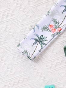 Tween Girl 棕榈树印花插肩袖连体泳衣，随机印花设计 - 彩色 - 查看 3