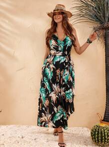 EMERY ROSE Mono de verano con estampado tropical y bolsillos para mujer de talla grande - Multicolor - Ver 6