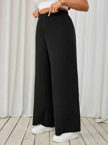 SHEIN Tall CURVE بنطلون فضفاض بلون أحادي للمقاسات الكبيرة، معلم - الأسود - مشاهدة 6