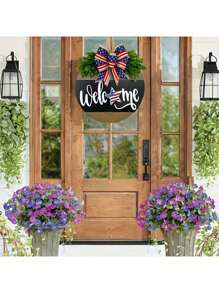 SHEIN 1pc Farmhouse Style Wood Plastic Welcome Door Sign, July 4th Front Door Sign Patriotic Welcome Hanging Decoration, Independence Day Decoration, Outdoor Garden Front Door Sign Hanging, Suitable For Home, Office, Bedroom, Kitchen, Dining Room, Bar Decoration, Room Decor, Home Decor, 30cm/11.81in