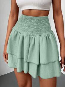 EURMUSE High Waisted Plain Casual Skirt For Summer - Mint Green - View 4