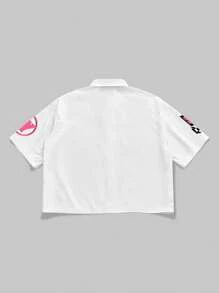 ROMWE MEN Street Life Camicia casual da uomo a maniche corte con bottoni e stampa punk