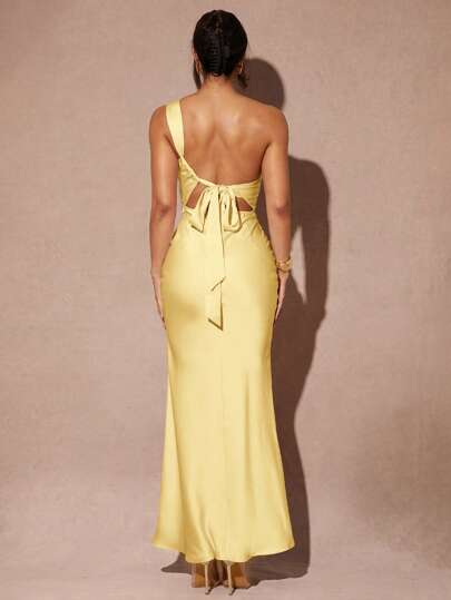 Silquee 优雅女士不对称露背开衩长裙，适合日常穿着、约会、夜总会、派对、秋季