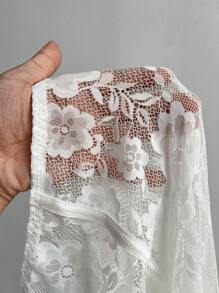 SHEIN LUNE Váy ren đơn giản màu trơn cỡ lớn cho nữ mặc hàng ngày cho trang phục dự tiệc ngày lễ - trắng - Xem 6