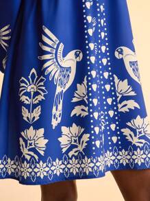 CAJUNI Women's Boho Tropical Print Long Puff Sleeve Cutout Front Short Dress, Casual Summer Holiday Dress - Multicolor - View 4