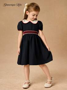 SHEIN Glamorique Kids 年轻女孩甜美派对连衣裙，彼得潘领学院风公主裙，适合聚会、派对和日常穿着，展现清新优雅的风格