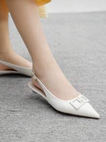 CUCCOO BIZCHIC 女士新款方扣尖头平底低跟鞋奇特鞋跟通勤风格百搭舒适米色一脚蹬平底鞋，适合办公室和休闲穿着 - 米色 - 查看 7