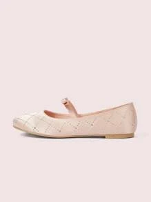 CUCCOO DOLLMOD Women Satin Rhinestone Diamond Decor 1cm Block Heel Flat Slip-On Fashion Loafers, Pink - Baby Pink - View 6