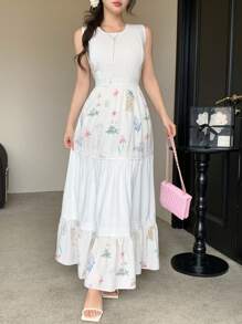 DAZY New Design Niche Mid-Length Lace Ditsy Floral Loose Dress For Women, Spring/Summer - Apricot - View 5
