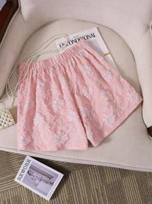 SHEIN LUNE Quần short Jacquard thanh lịch cho nữ đi làm/đi chơi, mùa hè - Hồng - Xem 2